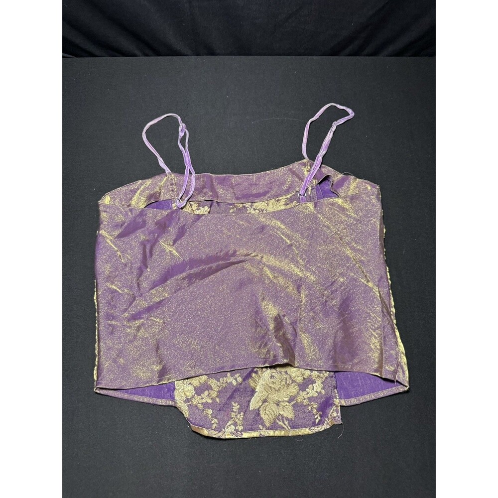 Vintage Amelia's Pajama Set Purple Gold Metallic Satin Floral Brocade Cami M/L - Picture 11 of 11